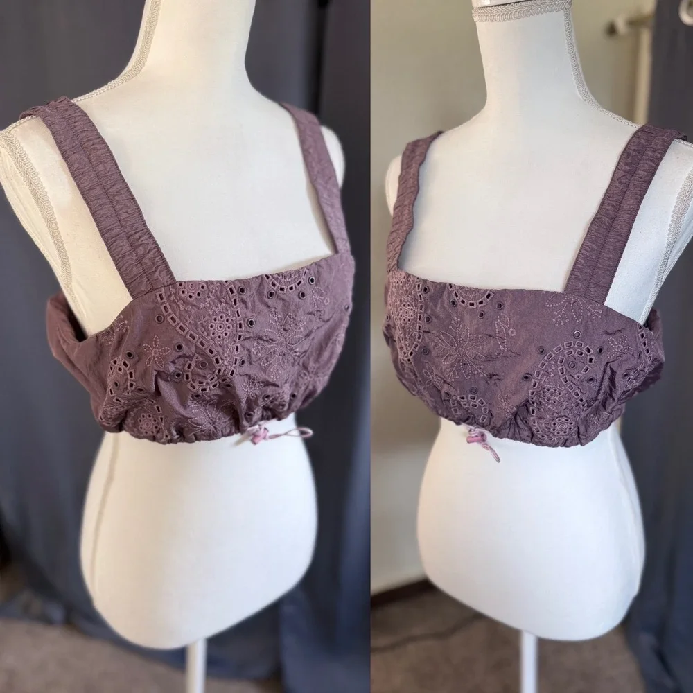 Free People Movement You Bet Eyelet Crop Top Mauve Medium Festival Gorpcore
